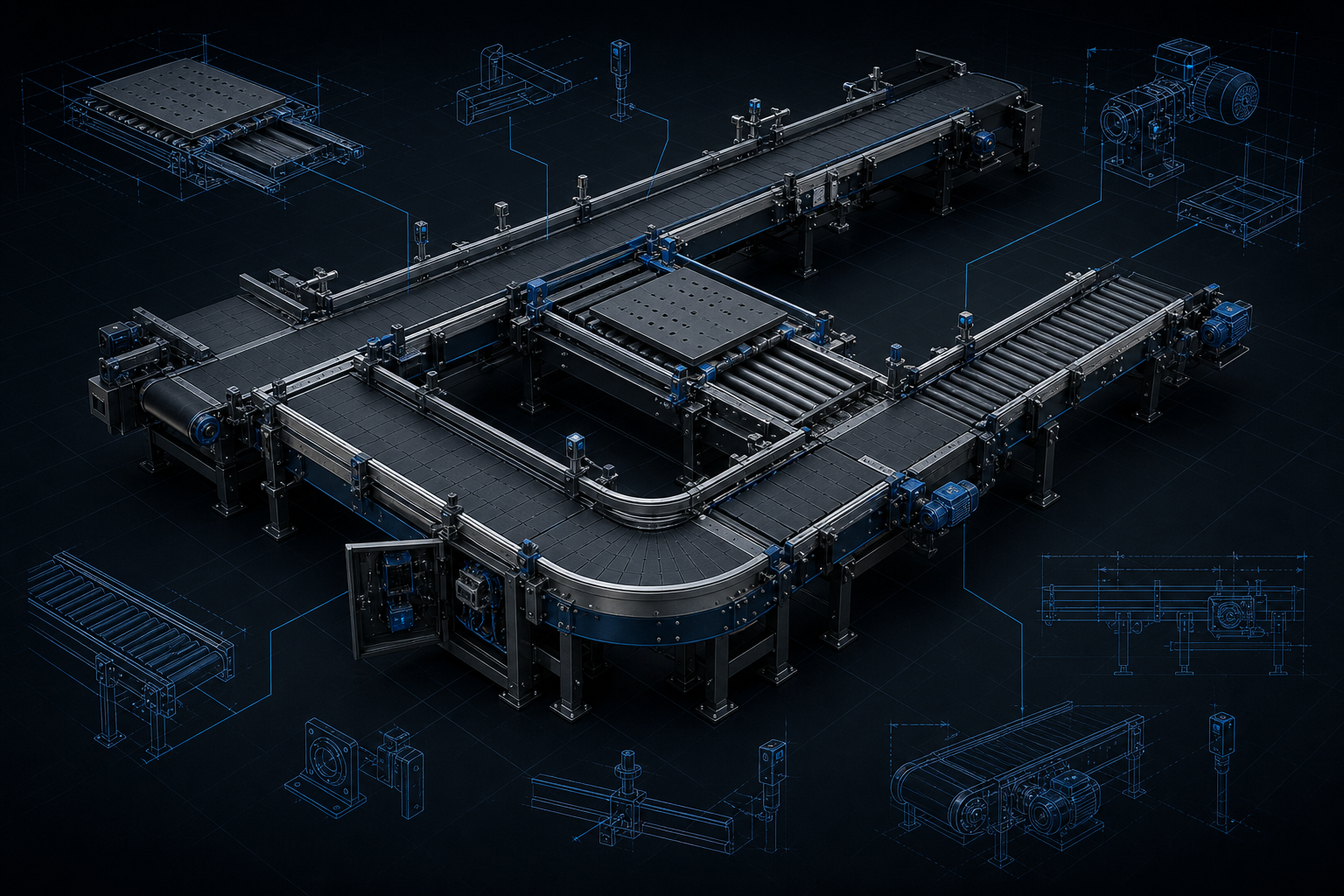 Conveyor systems engineering concept illustration