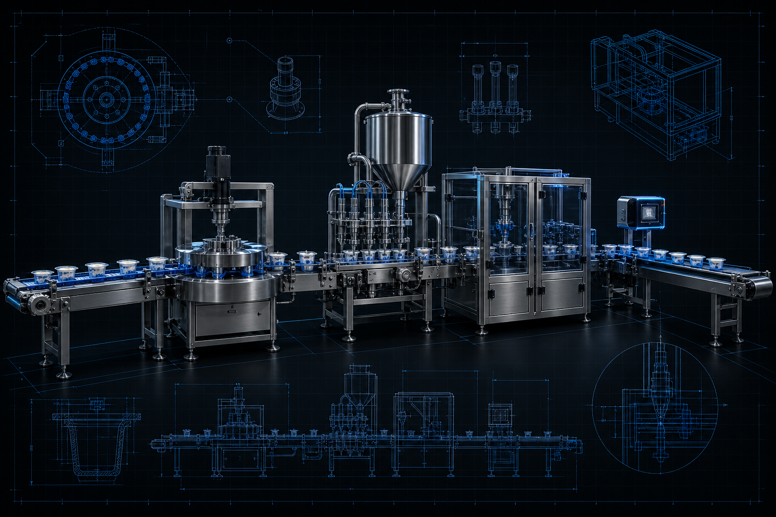Packaging lines engineering concept illustration