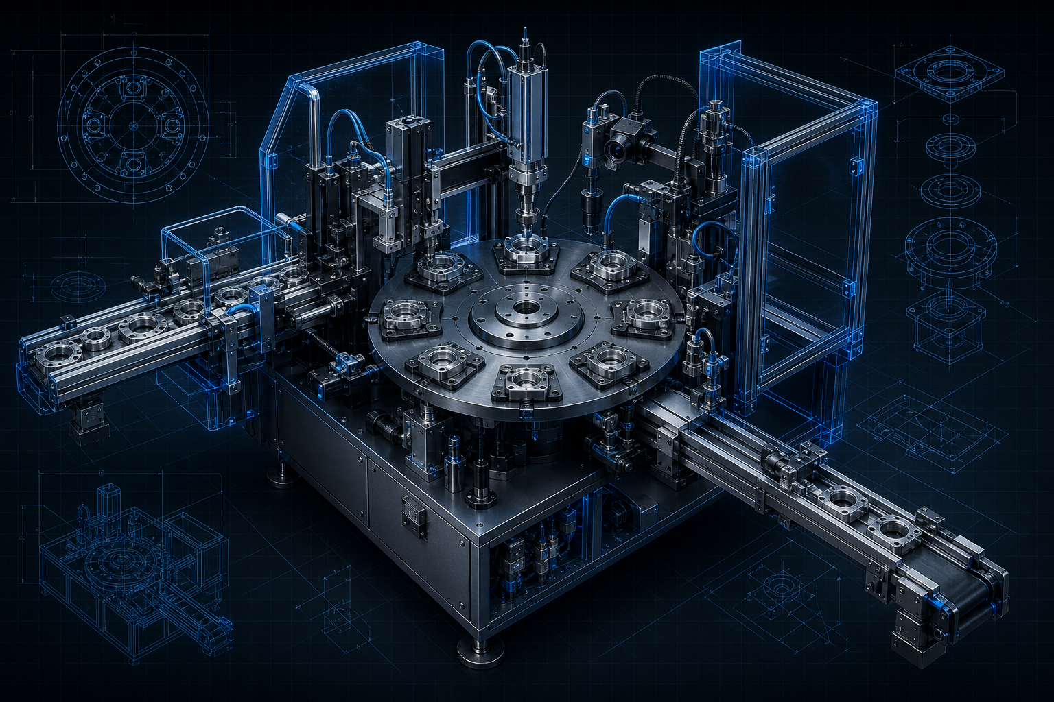 Rotary indexing machines engineering concept illustration